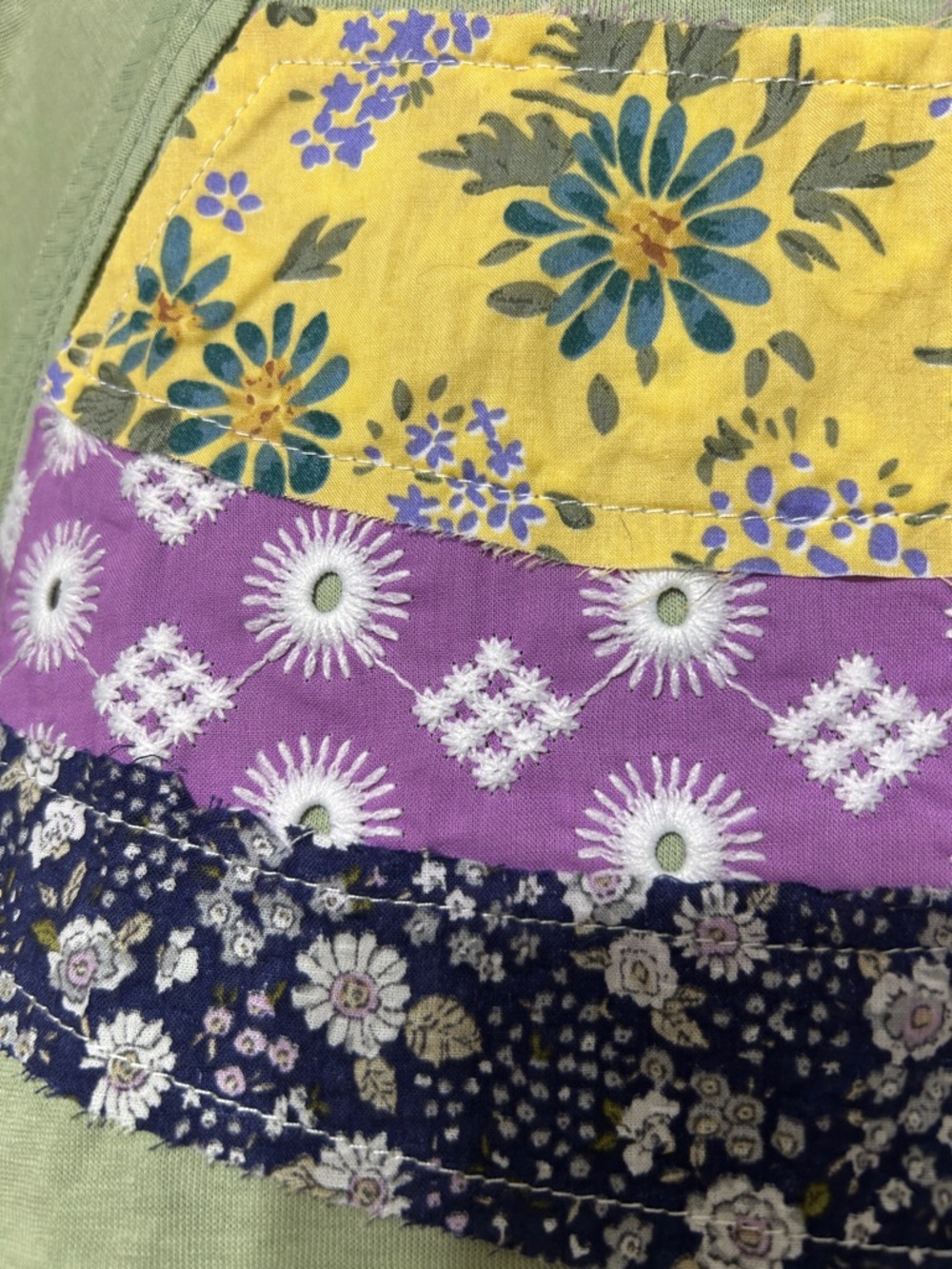 easel Sage Green Long Sleeve Tee with Yellow & Purple Patchwork - Picture 3 of 8